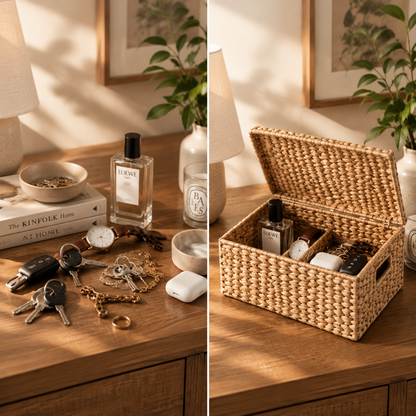 Artisan Woven Storage Box With Hinged Lid