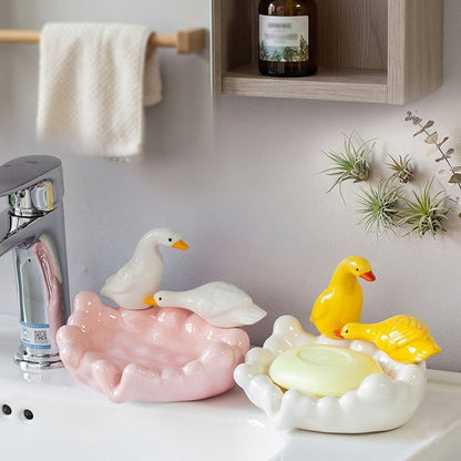 Charming Duck Couple Ceramic Jewelry & Soap Tray