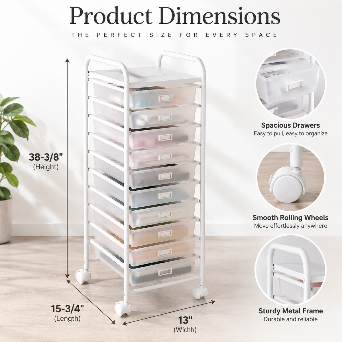 10-Tier Rolling Storage Cart With Drawers