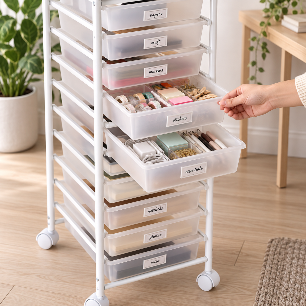 10-Tier Rolling Storage Cart With Drawers