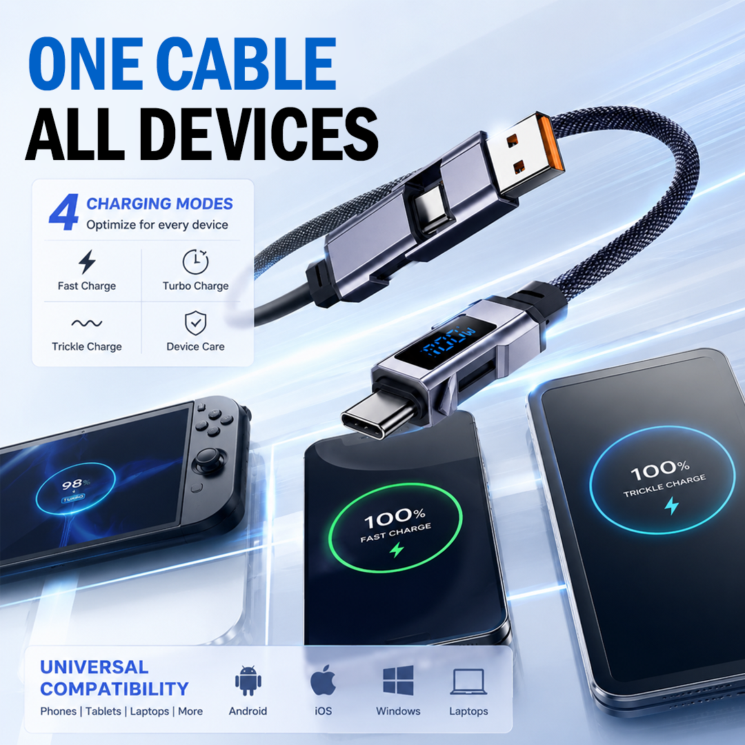 4 in 1 Digital Display Keychain Charging Cable