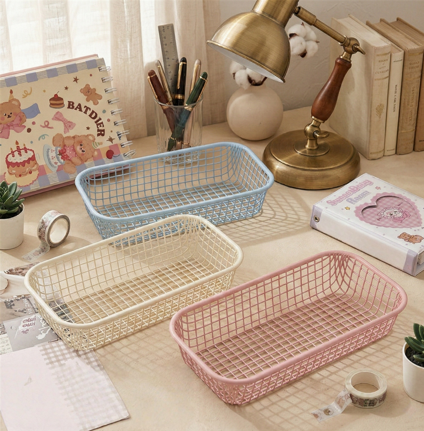 Pastel Metal Desktop Organizer Tray