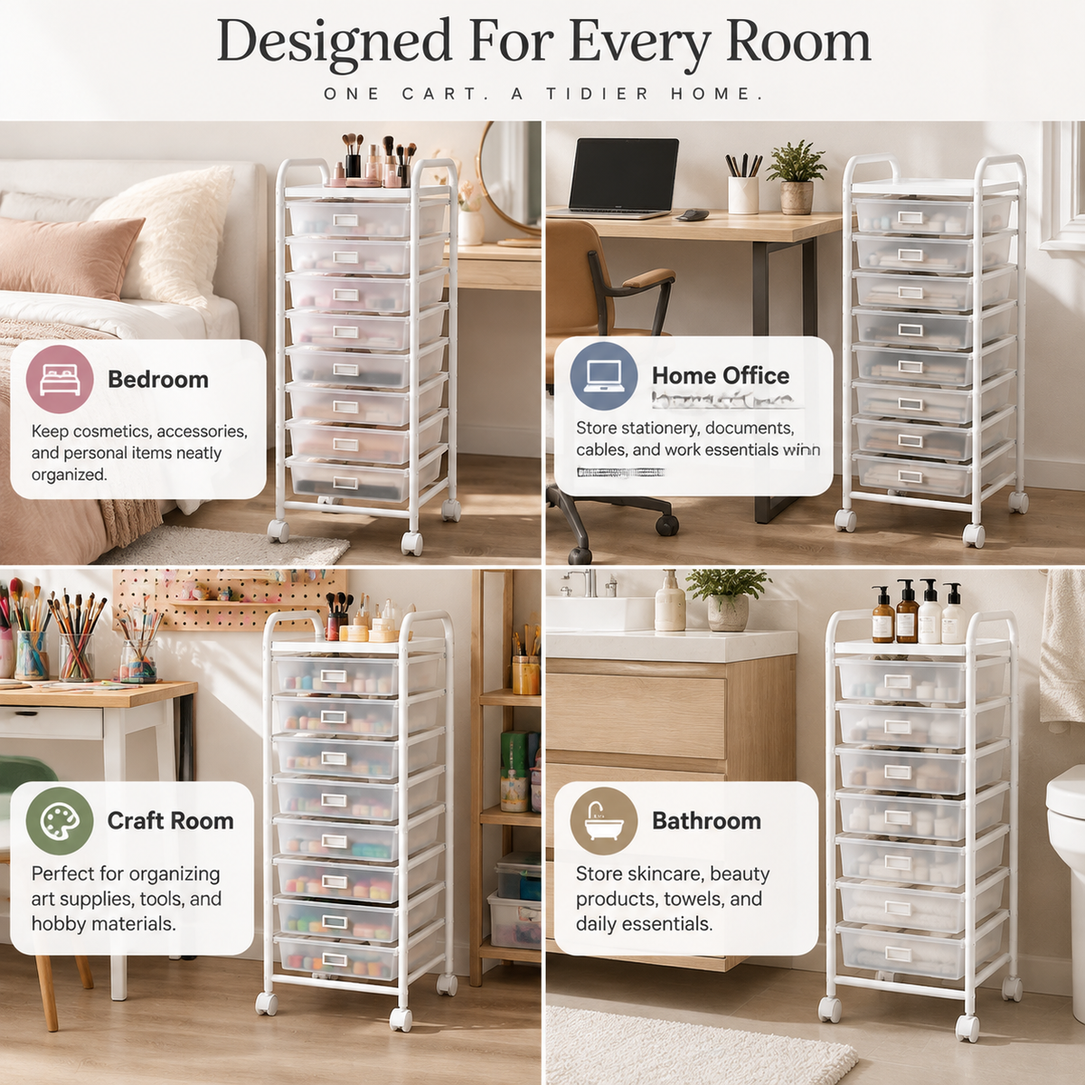 10-Tier Rolling Storage Cart With Drawers