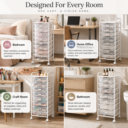 10-Tier Rolling Storage Cart With Drawers