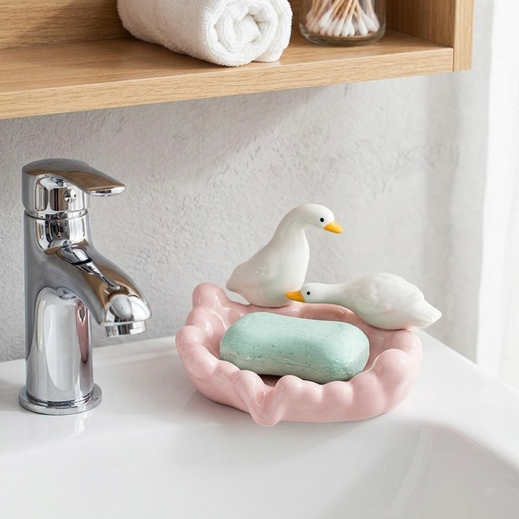 Charming Duck Couple Ceramic Jewelry & Soap Tray