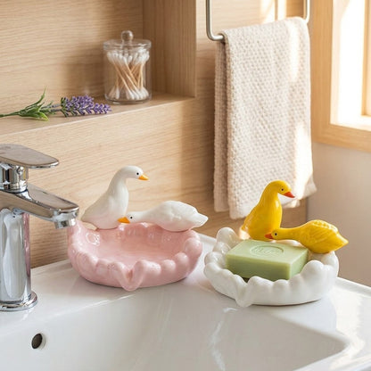Charming Duck Couple Ceramic Jewelry & Soap Tray